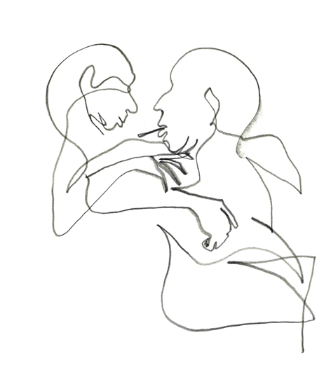 ein junger flirt am späten abend_2016, Zeichnung auf Papier, 29,5 x 33 cm